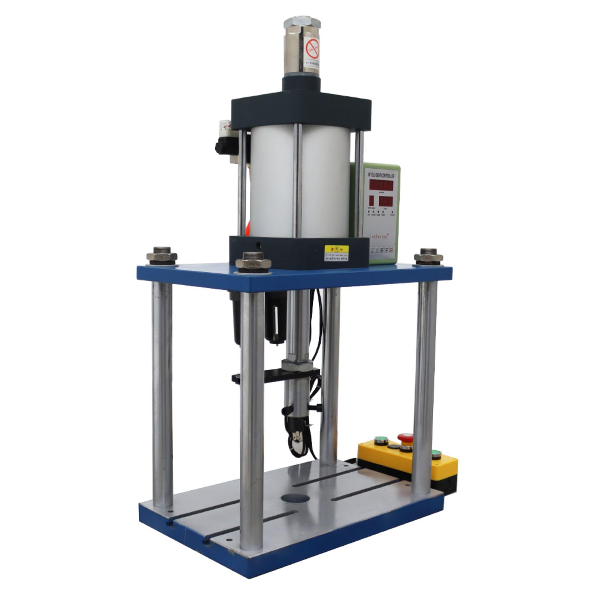 WYDDDARY Pneumatic Punch Press Machine Adjustable Cylinder Stroke 4 Columns 2 Plates Pneumatic Press Manual Emergency Stop Switch with Controller for Metal Sheet 110V(1300KG/2866LB Pressure)