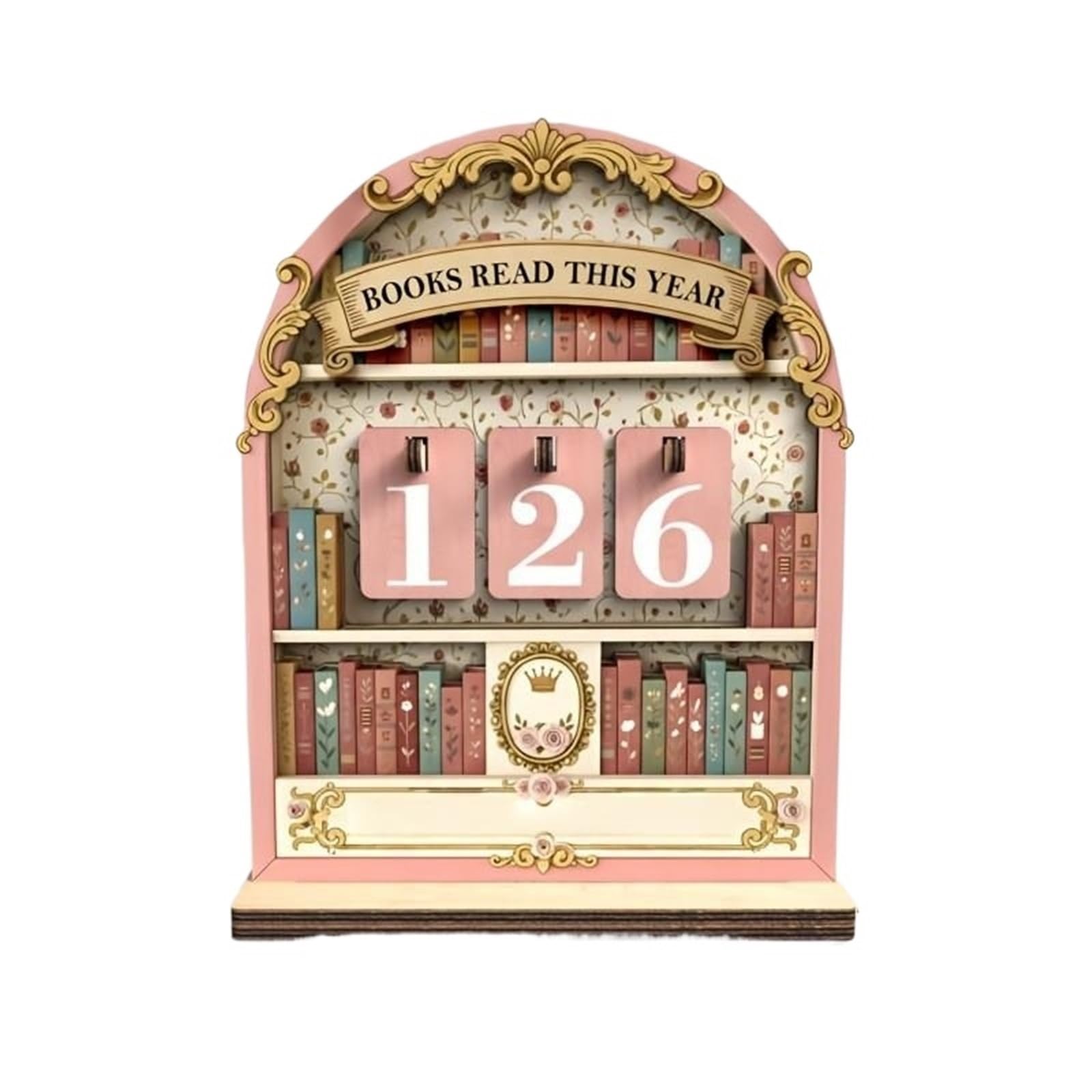 Wooden Book Reading Challenge Tracker - Yearly Counter For Book Lovers(Pink)