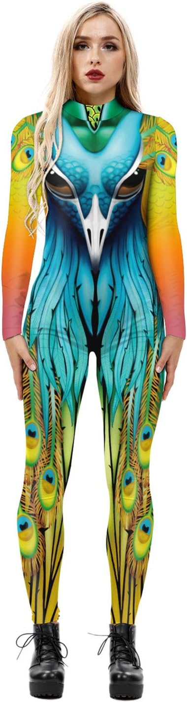 HoneystoreWomen's Skeleton Bodysuit Halloween Costume Bodycon Catsuit Jumpsuit
