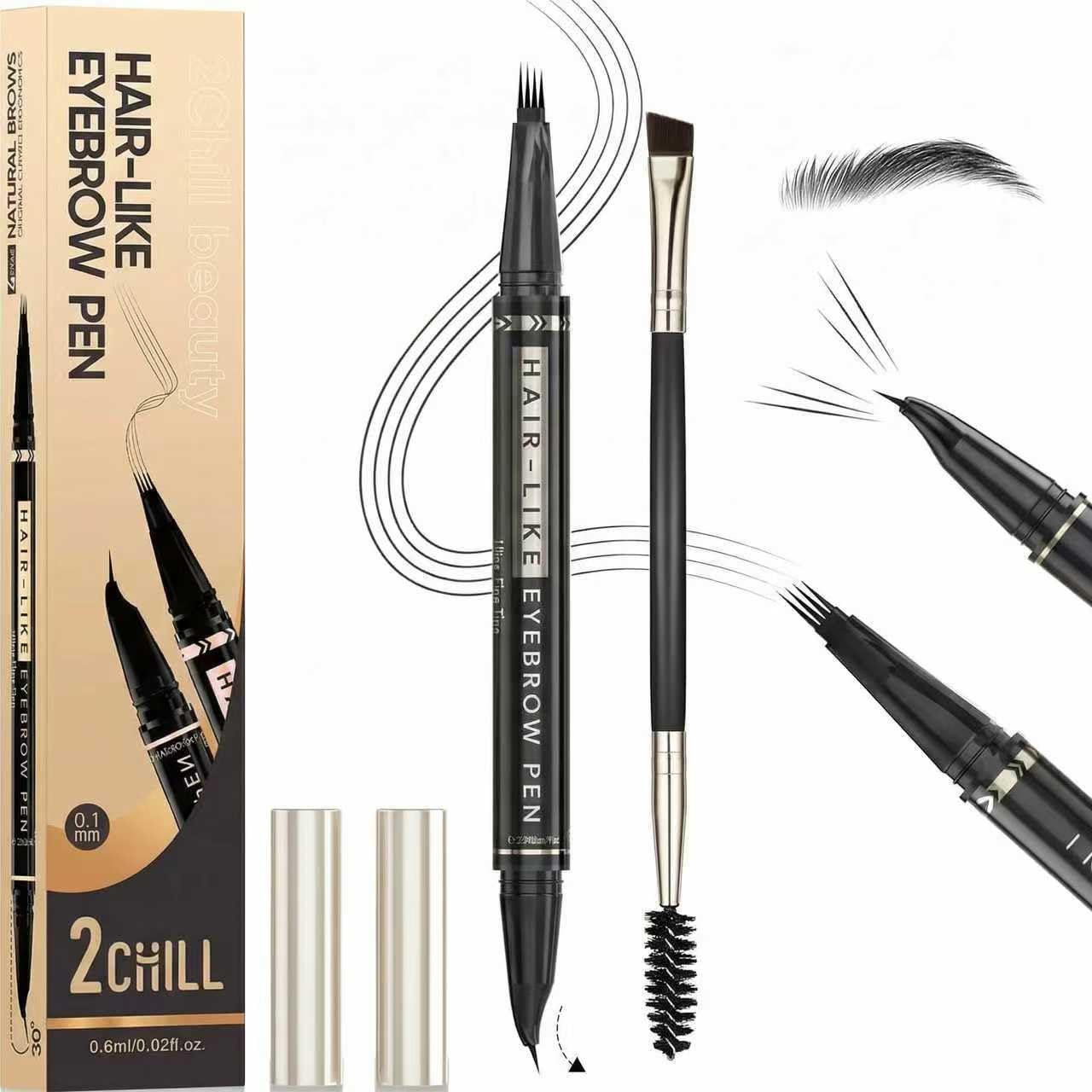 30° Gebogener Augenbrauenstift, Magic 2-in-1-Augenbrauen, Wasserfester Eyebrow Pen mit 4 Spitzen, Lebendige Microblading-Augenbrauenfarbe für Frauen, Makeup das Den Ganzen Tag Hält (05 Schwarz)