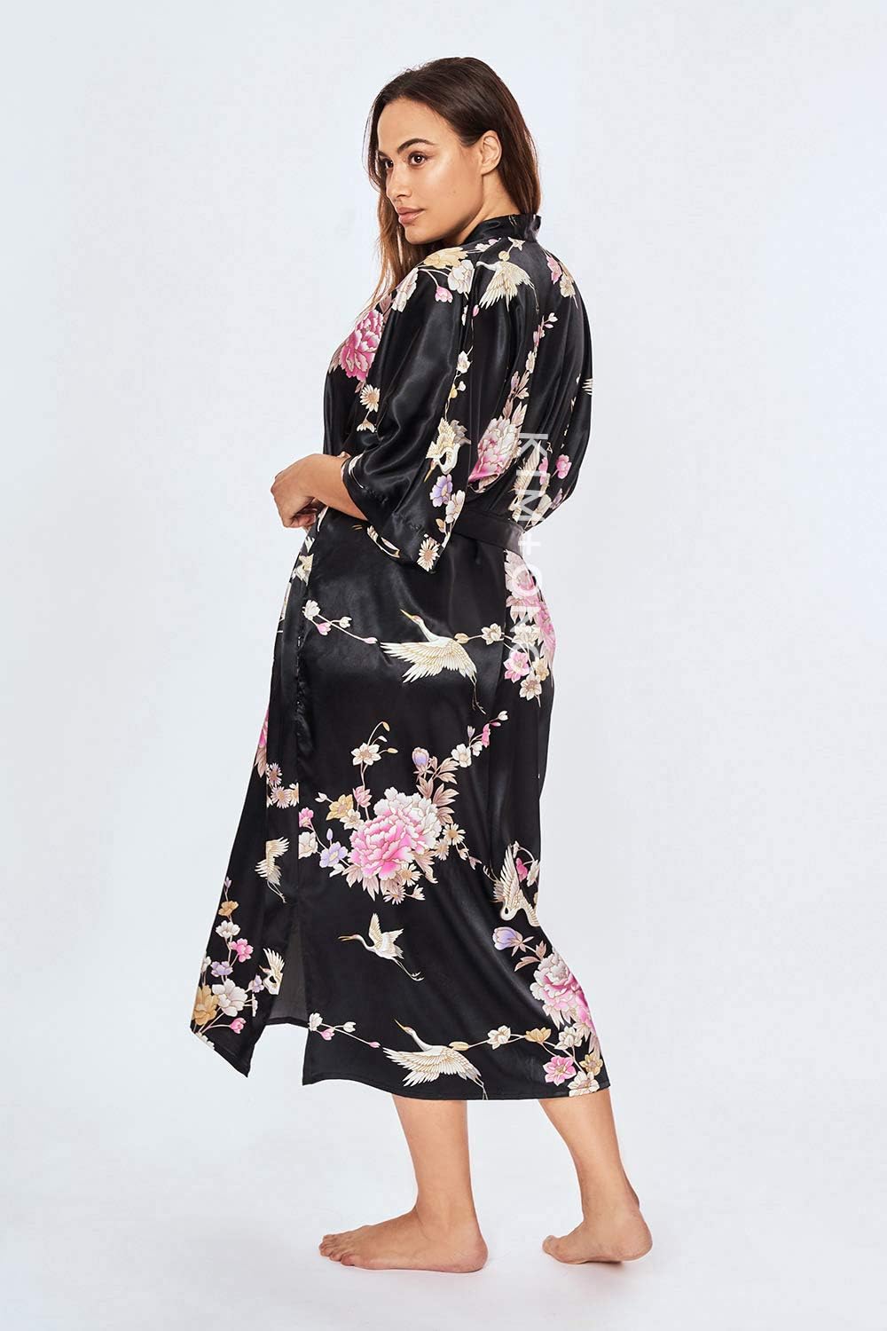 KIM+ONO Plus Size Luxury Kimono Robe for Women | Long Satin Floral Robe | Original Design | Removable Waist Tie Closure - Image 4