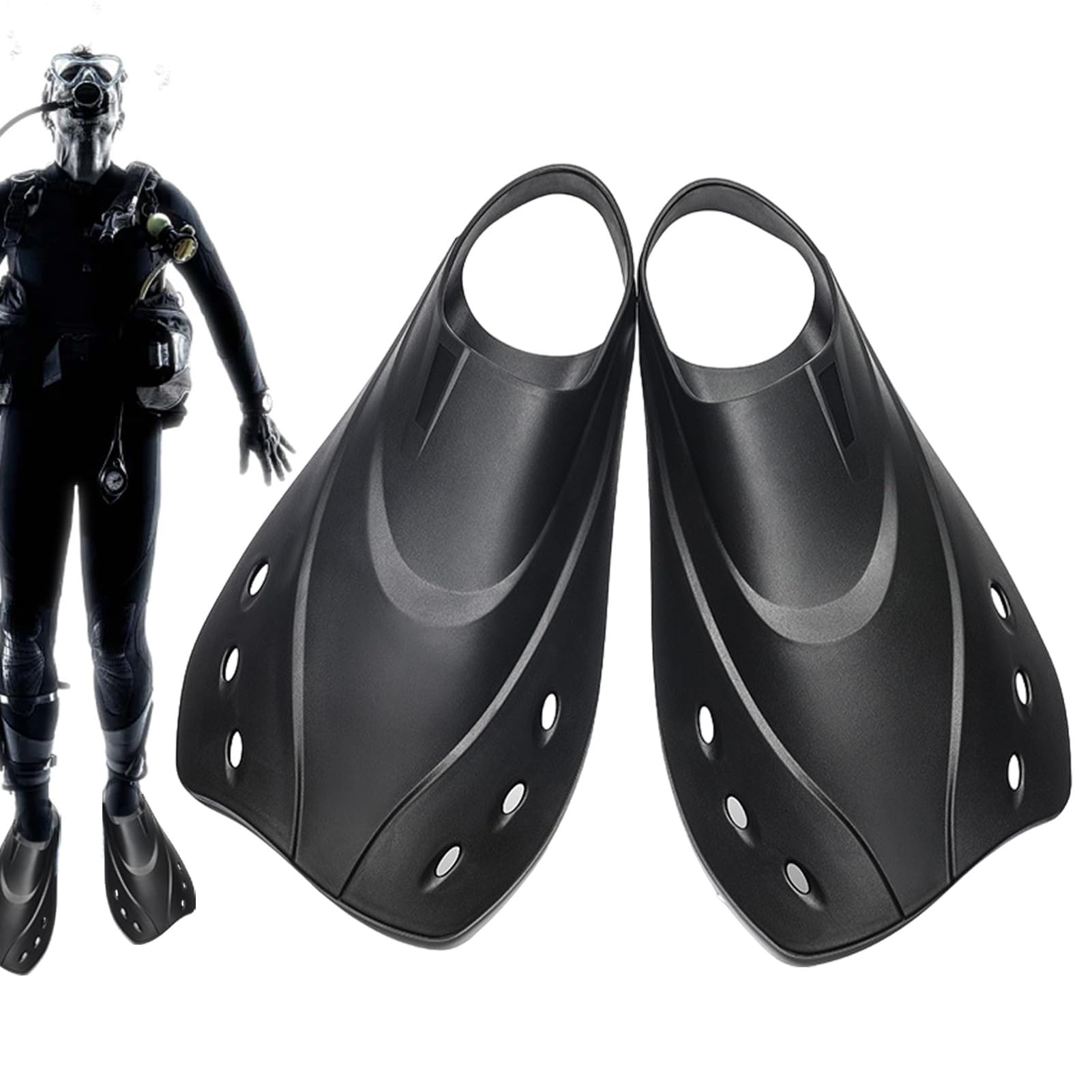 Pinne da nuoto: pinne da immersione corte, alte, compatte ergonomiche, in TPR, comode per allenamento di nuoto, leggere | Allenamento versatile per PR