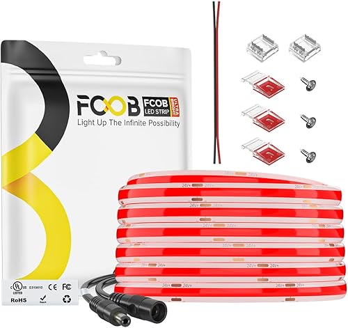 Miniatura 28 de Tira de luz LED COB de 16.4 pies, IP65, impermeable, DC12V, 3000K, blanco cálido, regulable, 320 LEDs/m, luces uniformes flexibles de alta densidad
