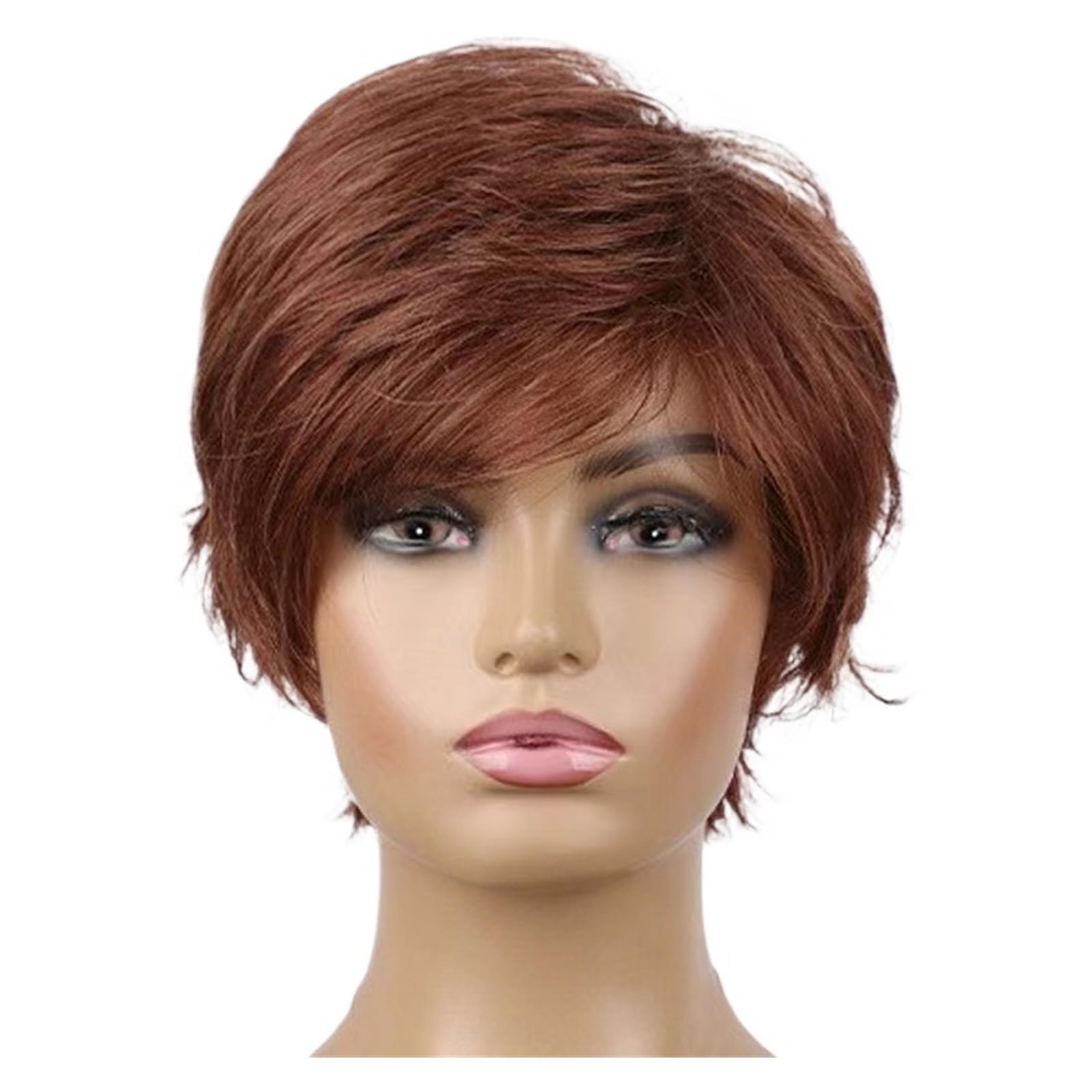ZTHYSHOZ Women's Wig Women's Reddish Brown Short Diagonal Bangs Wig Natural Daily Headband