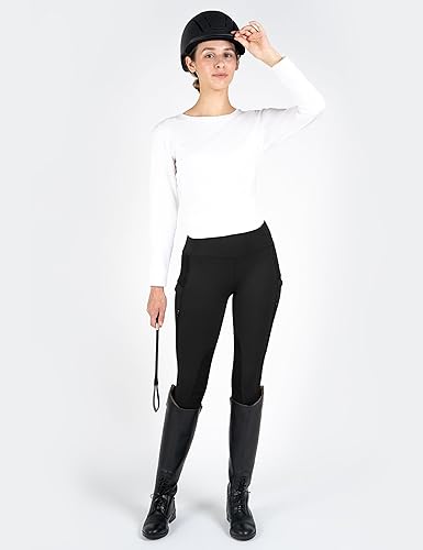 Miniatura 3 de FitsT4 - Mallas de equitación para mujer con bolsillos con cremallera, parche en la rodilla, malla de enfriamiento, pantalones ecuestres para la