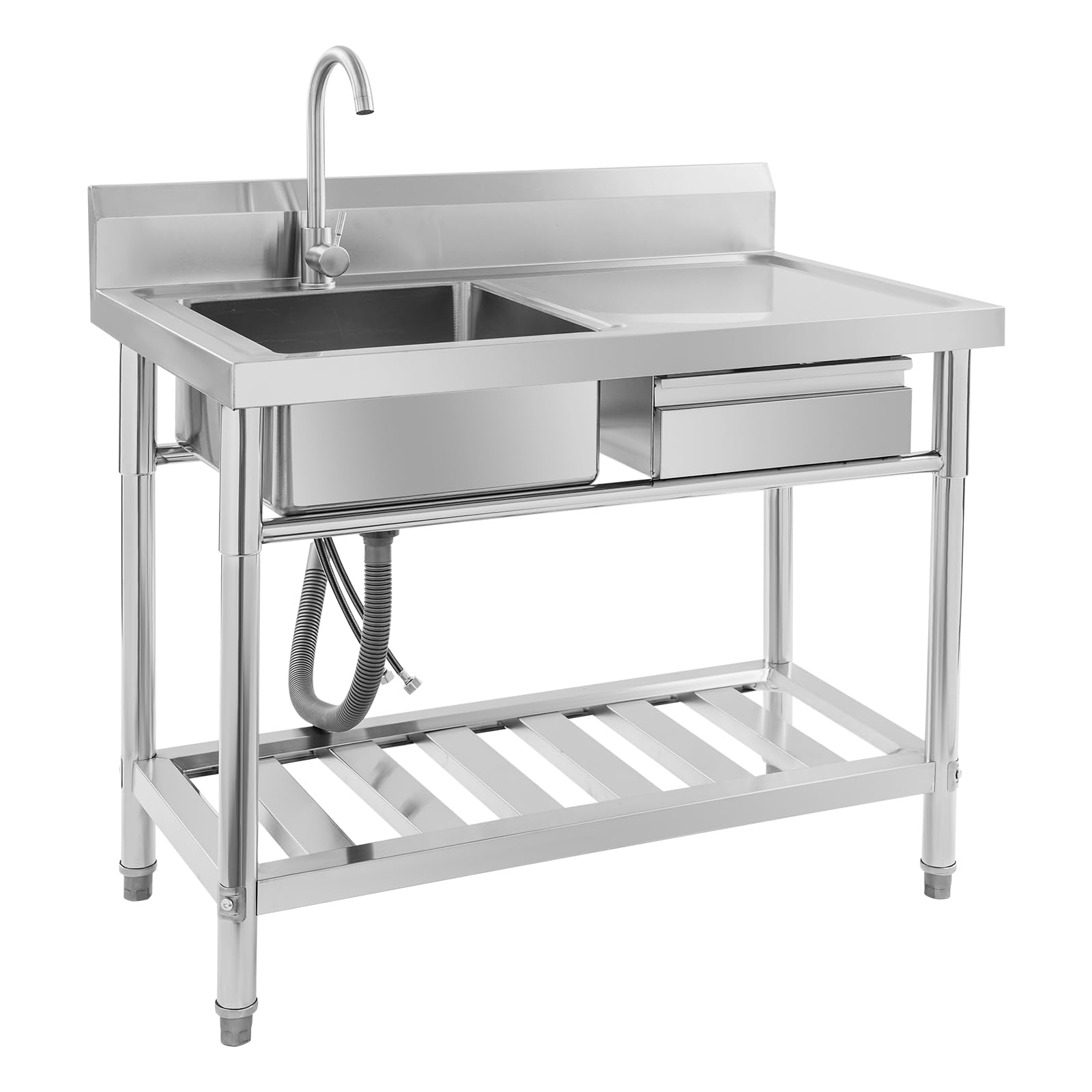 Évier en acier inoxydable, Évier individuel autonome, Évier de restaurant commercial avec robinets et tiroir, Évier de cuisine pour cuisine, garage, buanderie, 100 x 60 x 80 cm (gauche)