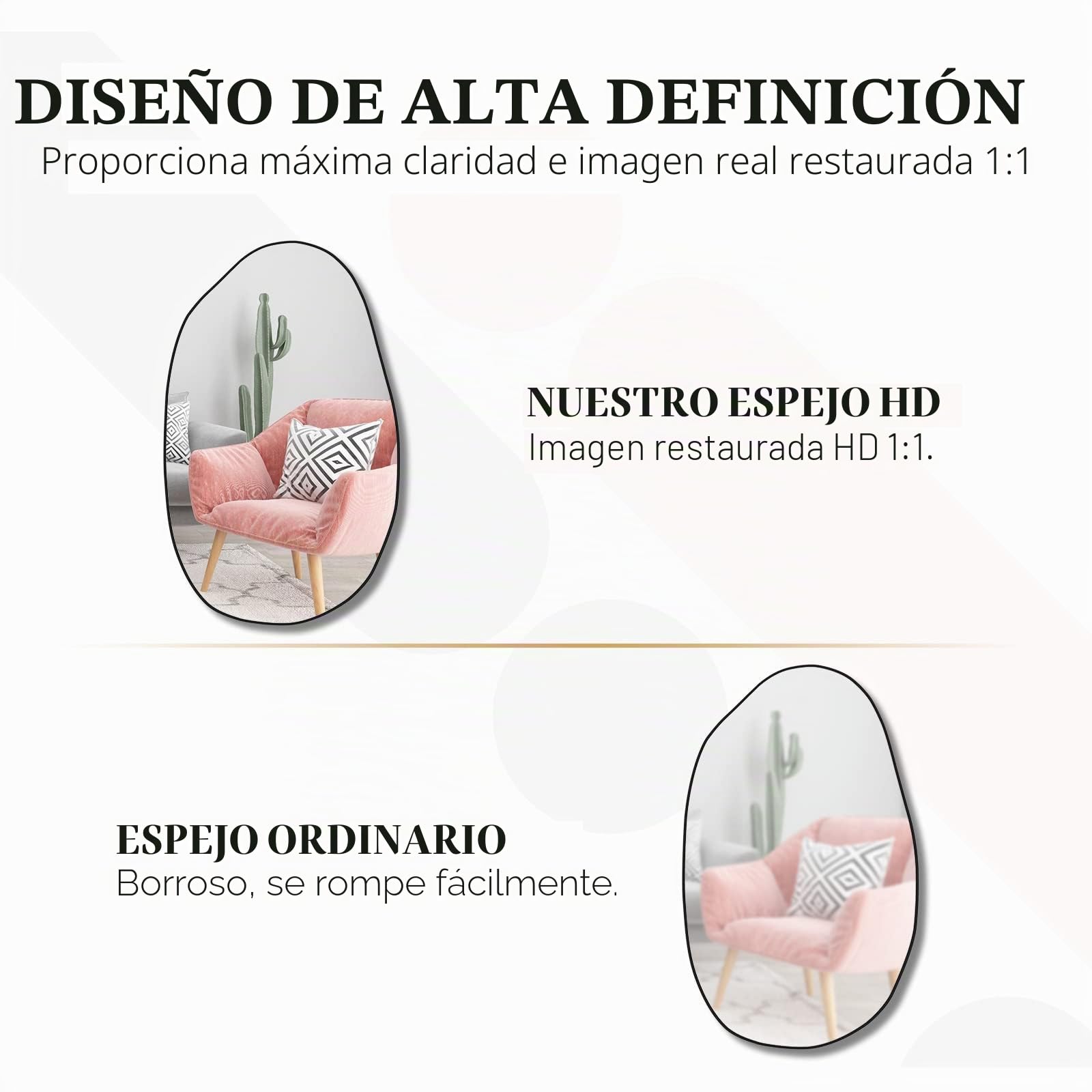 Espejo de Pared Irregular, Espejo asimétrico montado en la Pared, Espejo de tocador único, Espejo Decorativo para Sala de Estar, baño, Dormitorio, 85x52cm
