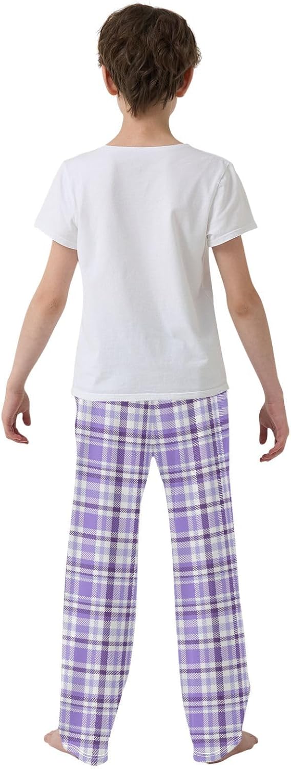 Pfrewn Pajama Pants Tartan Plaid Purple Lavender Violet Casual Comfy Lounge Sleepwear Bottoms with Pockets, M - Image 3