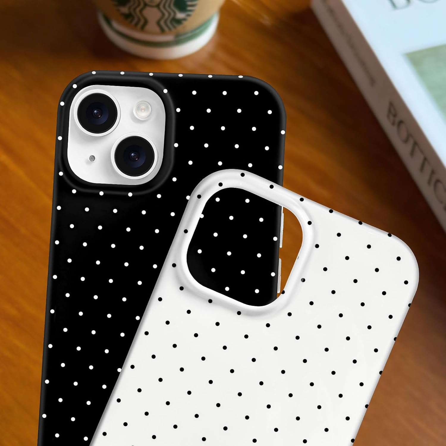 Anuck for iPhone 15 Case Polka Dot Phone Case, Cute Trendy Polka Dots Pattern Print Aesthetic Simple Design Soft TPU Slim Shockproof Protective Phone Cover 6.1" for Women Girls - Black image 2