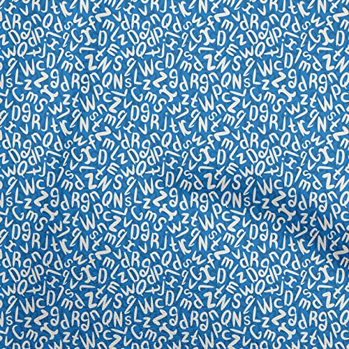 oneOone Polyester Spandex Medium Blue Fabric Alphabet Craft Projects Decor Fabric Printed by The Yard 56 Inch Wide