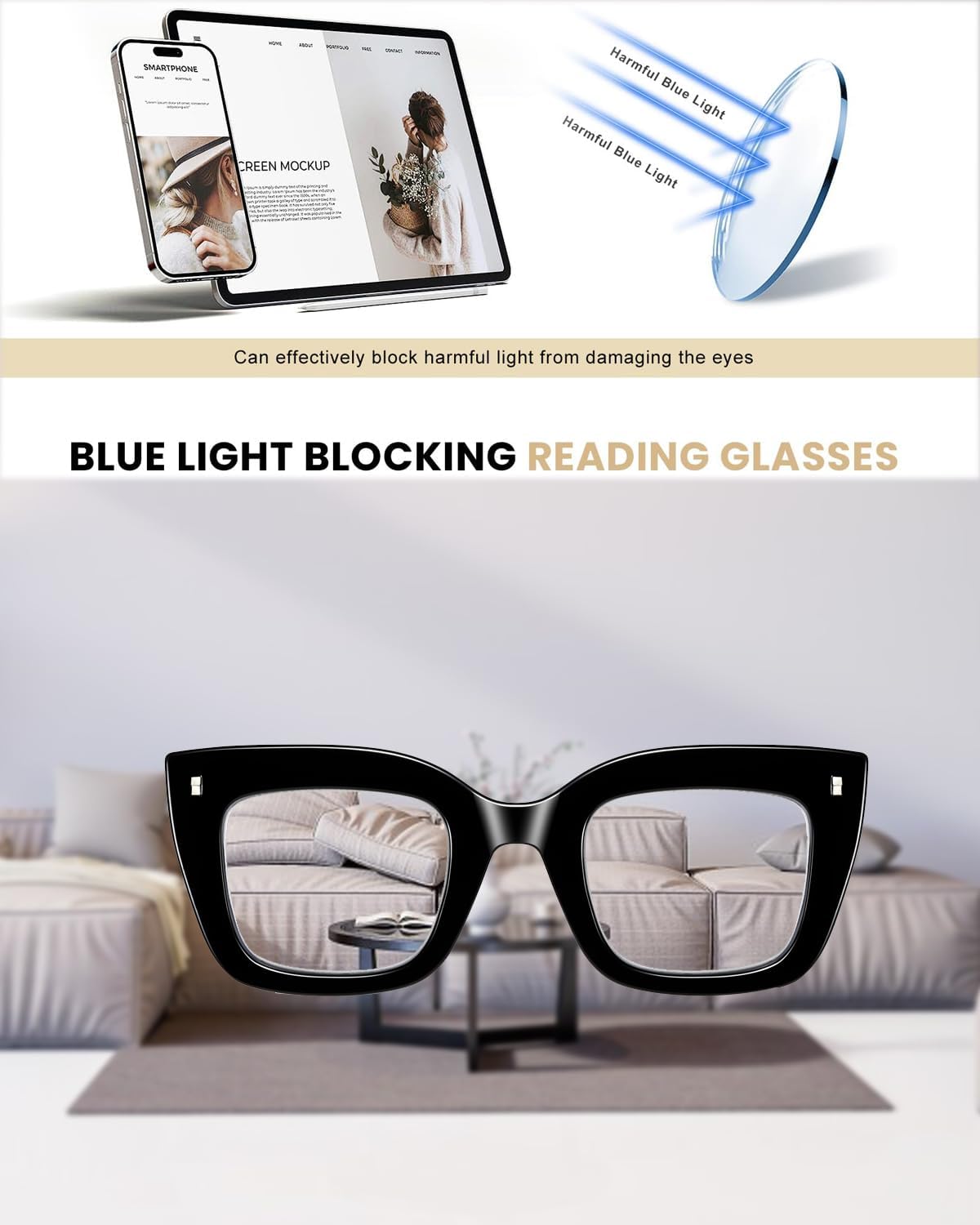 Hubeye 3 Pack Oprah Style Reading Glasses Oversized Readers Blue Light Blocking Computer Eyewear With Spring Hinge - Image 7