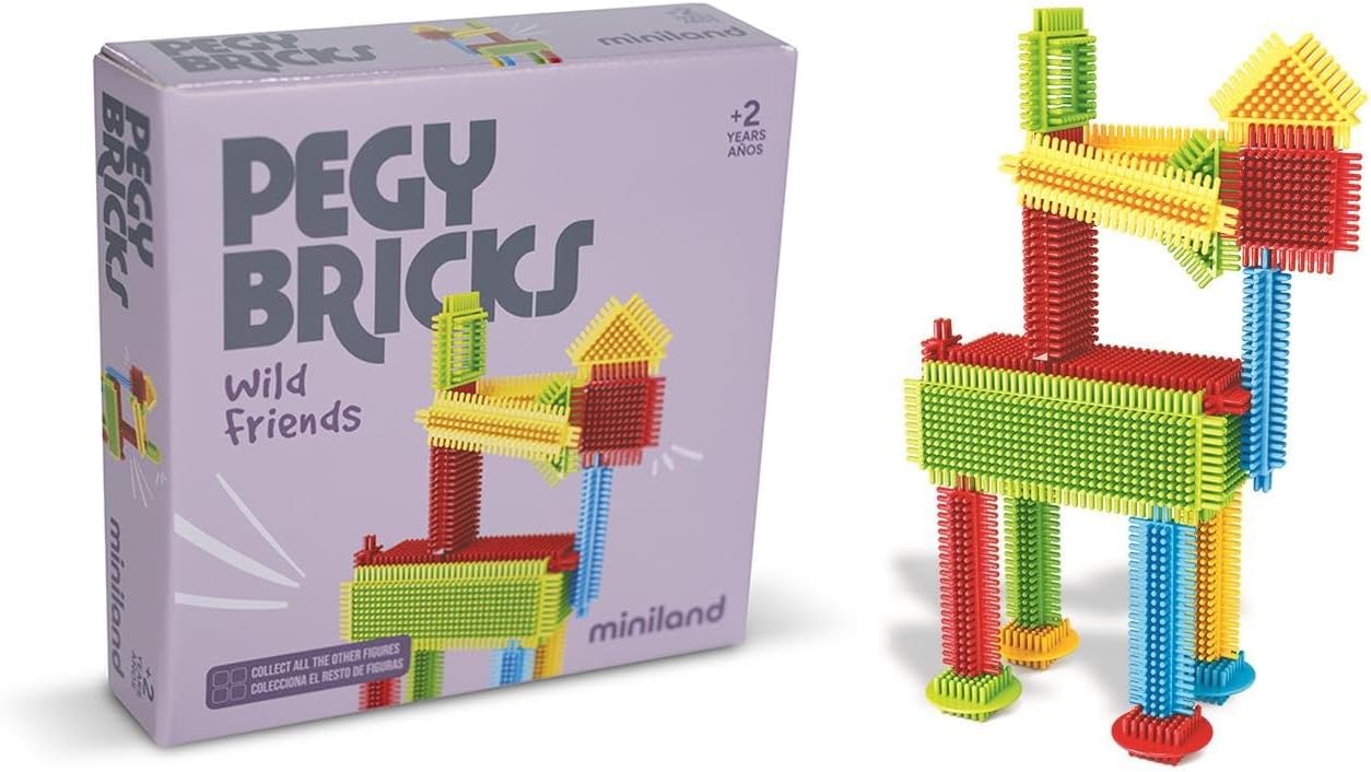 Miniland Building Toys for Kids, STEM Set, Building Blocks, 22 Pieces, Create a Rider and Horse, Stimulates Creativity and Motor Skills, +2 Years | Pegy Bricks: Wild Friends