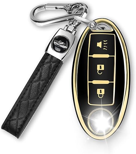 Funda para llavero de 3 botones para Altima Armada Maxima Murano Pathfinder Rogue Infiniti, funda de TPU suave con llavero de cuero, protector