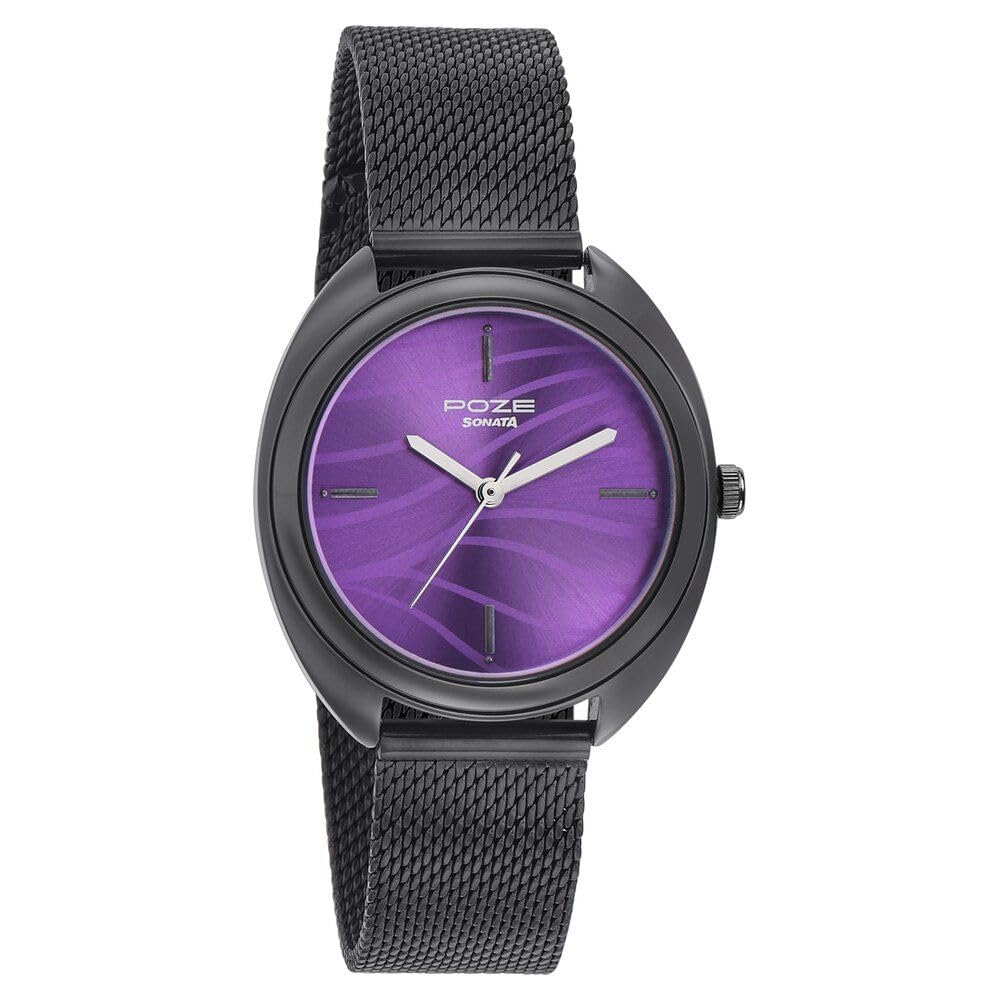 Sonata Poze Quartz Analog Purple Dial Metal Strap Watch for Women-SP80016NM01-image-5