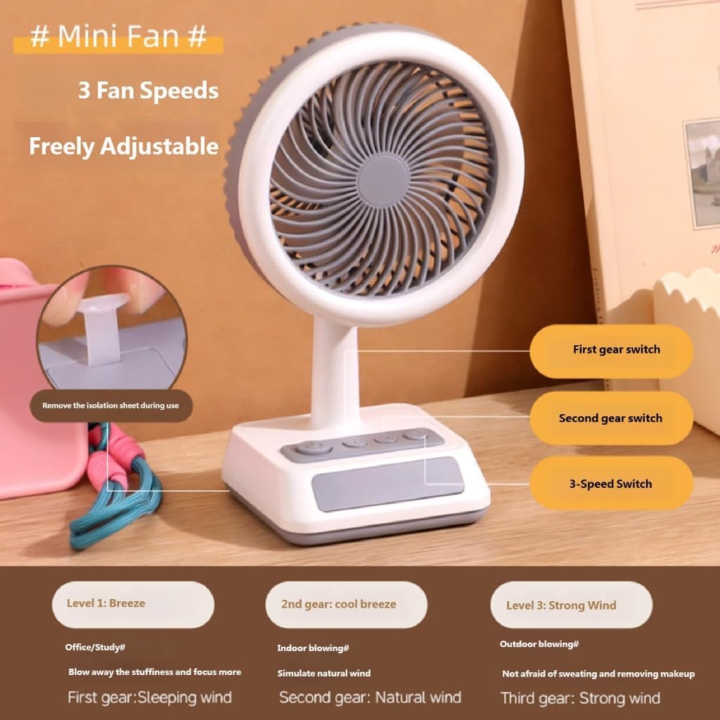 Cooling Fan with 3 Speed Adjustable Direction Rechargeable Desk Outdoor Desk Fan