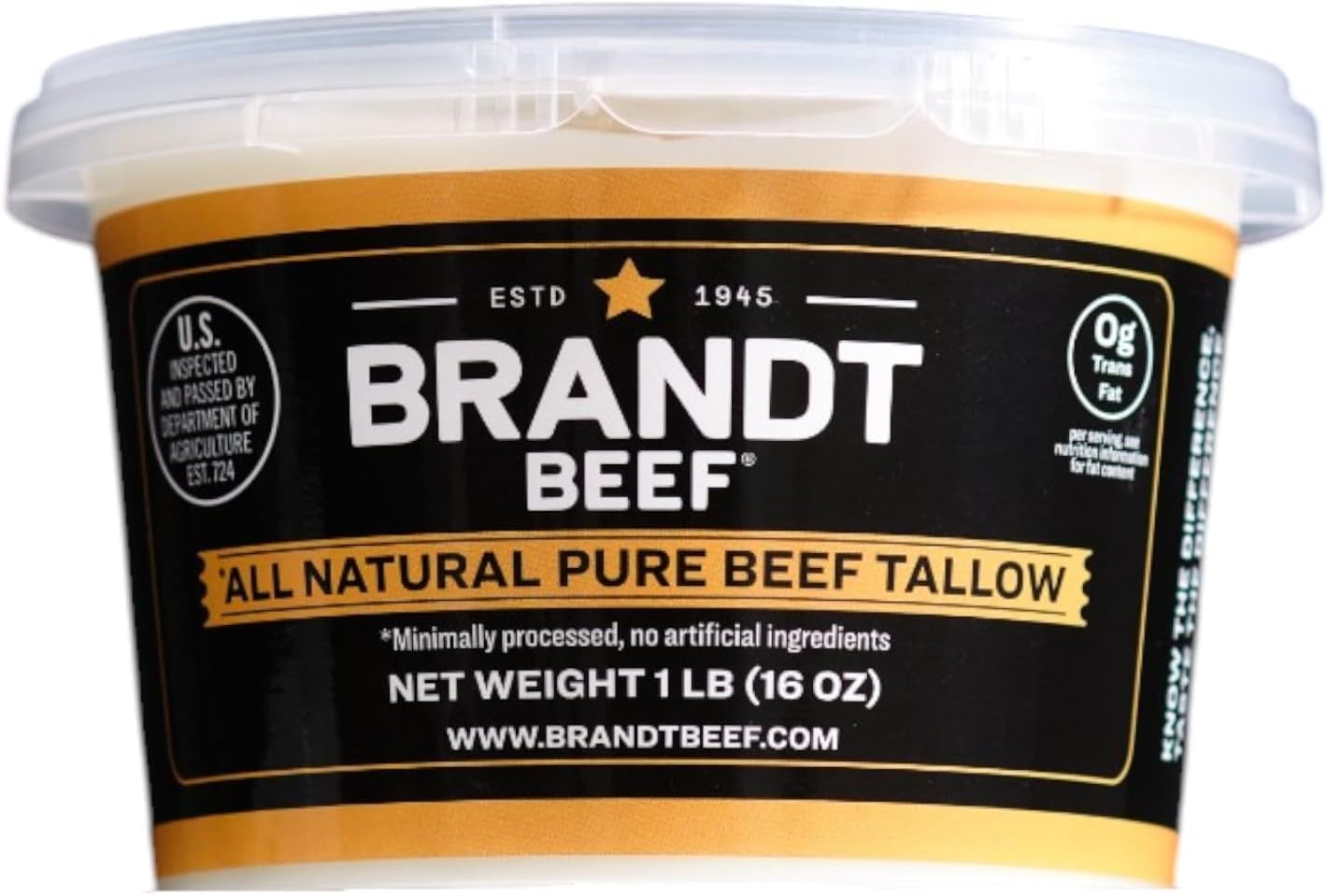 Brandt Beef Tallow – 100% Pure Beef Tallow for Cooking | 16 oz (1 lb) Tub Beef Tallow for Deep Frying | High Smoke Point | No Additives or Preservatives | Sustainably Sourced | Family-Owned Ranch USA