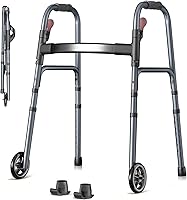 Noerishia Folding Walker for Seniors: 8 Height Adjustments, One-Hand Fold, 300lbs Capacity, Lightweight Aluminum Rolling Walker