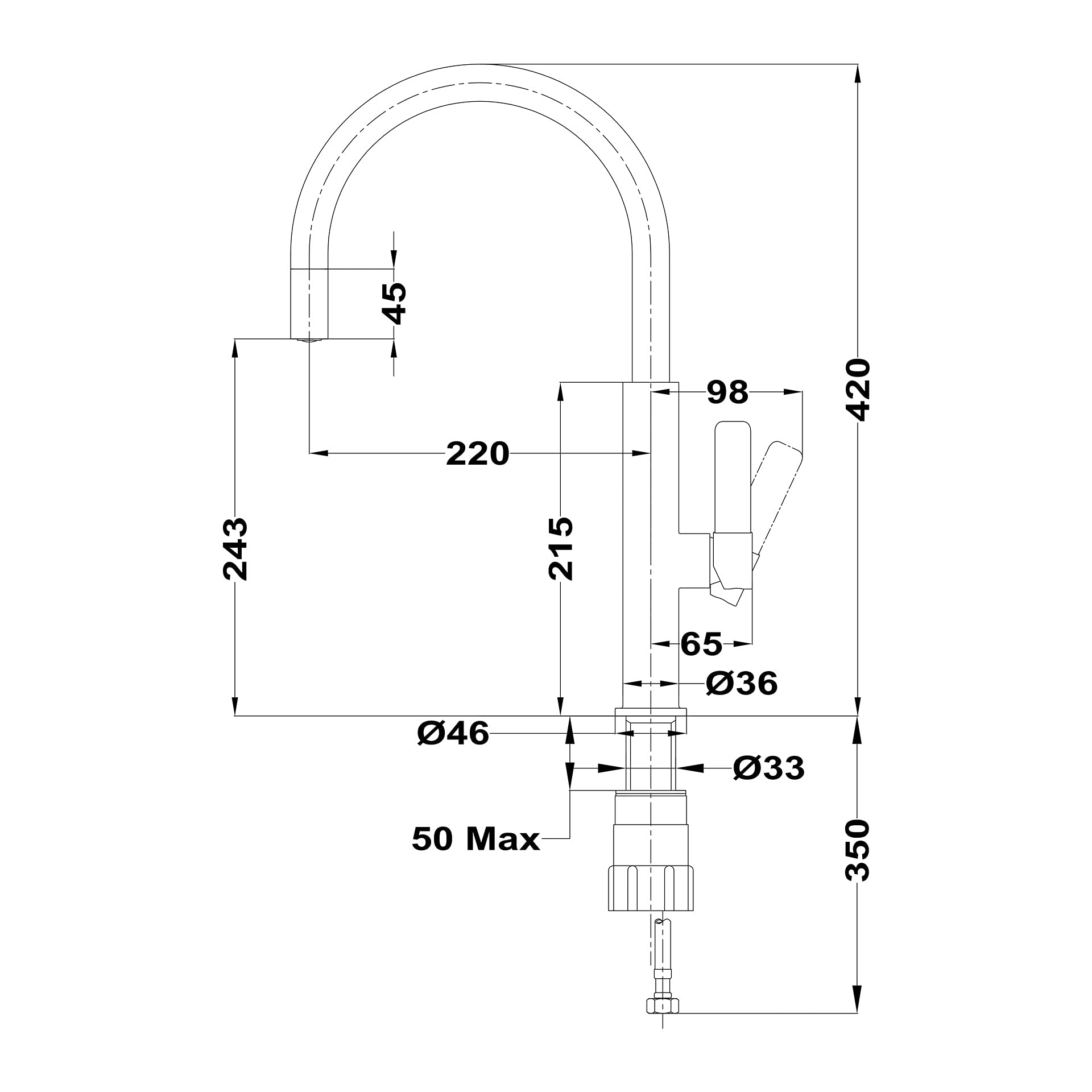 TEKA Grifo de Cocina Monomando, Caño Alto Giratorio, Aireador Anticalcáreo, Sistema Easy-Quick, Latiguillos Flexibles 3/8” y 1/2”, Acabado Negro y Cromo, Modelo FOT 995