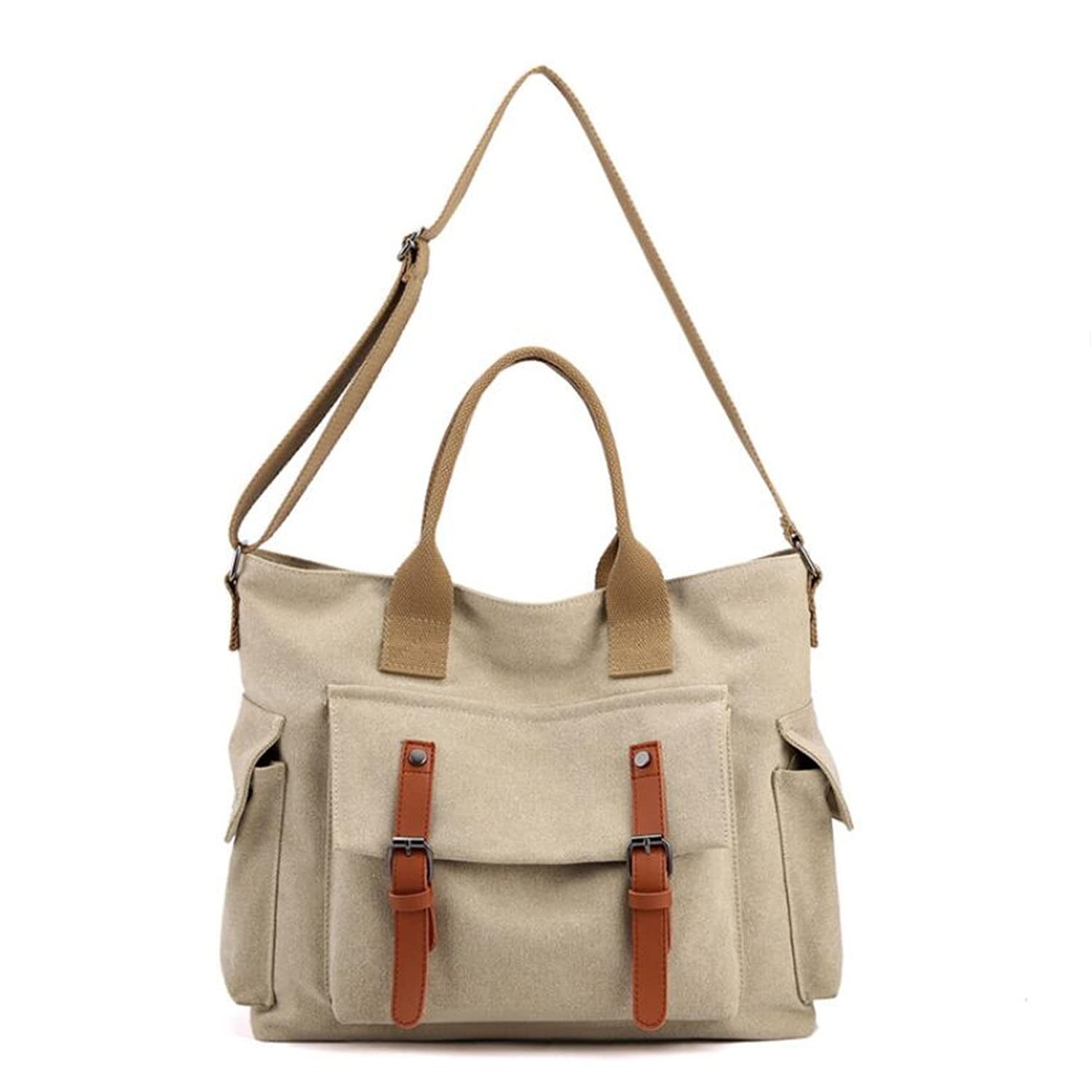 Vintage Canvas Messenger Bag Shoulder Bag Hobo Satchel, Khaki, Large,