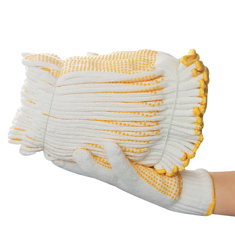 Arbeitshandschuhe Weiß mit PVC Noppen Gartenhandschuhe Rutschfest Atmungsaktiv Waschbar Strickhandschuh aus Baumwollfaden Schutzhandschuh für Lager, Garten, Reinigung,Bauarbeiter Weiß