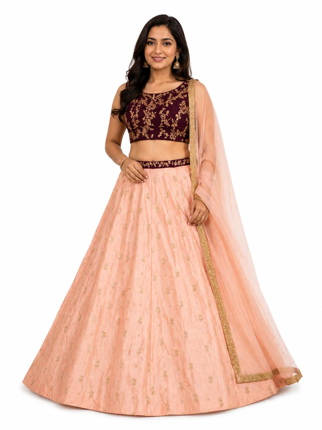 Baby Pink Lehenga Choli Set, Ready To Wear, Embroidered Crop Top with Dupatta, Festive Ethnic Wear for Women-picture-54