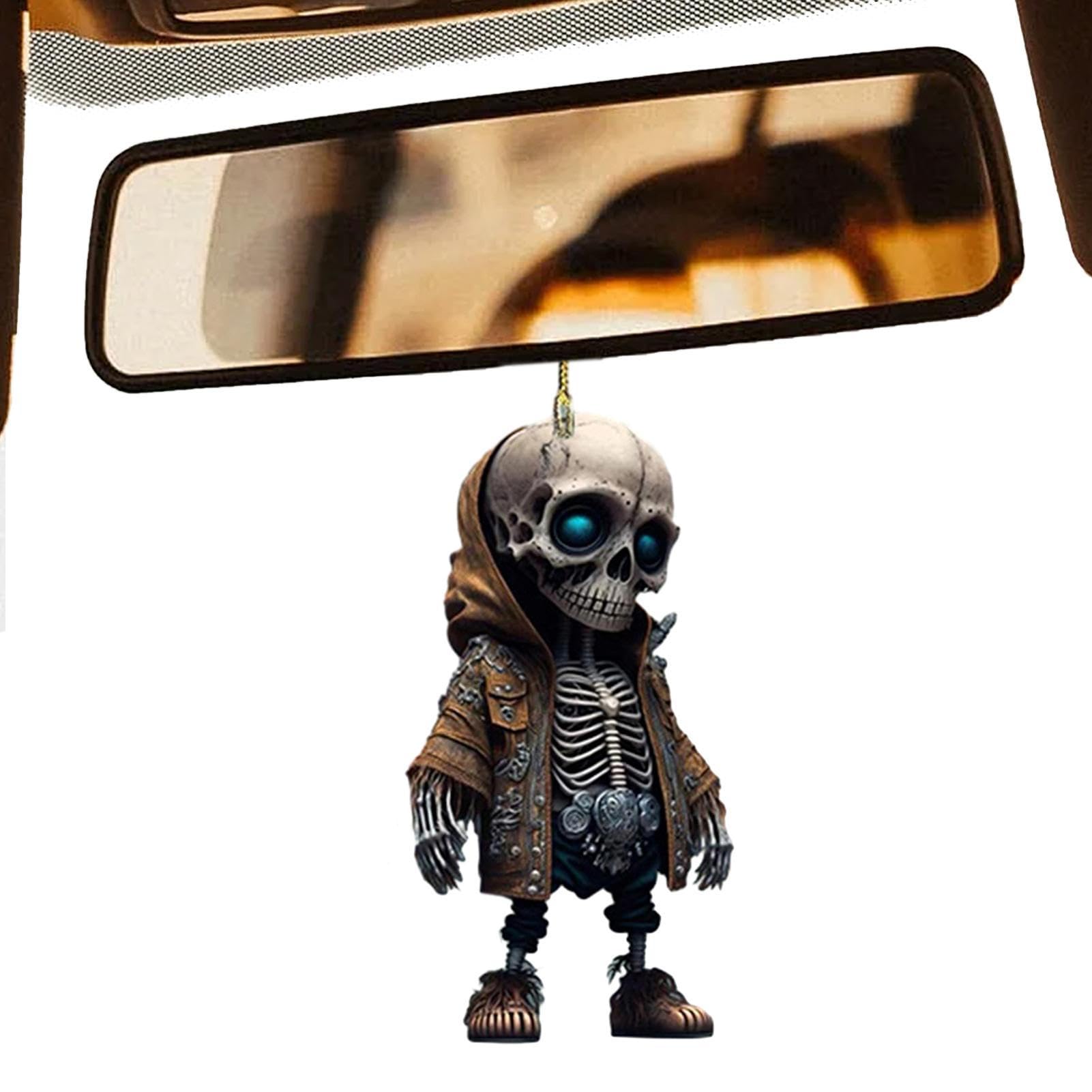 Cool Swinging Skull Car Pendant,Skull Car Rear View Mirror Hanging Ornament Accessories Interior For Women Men Goth Swinging Skeleton Pendant Charm Things