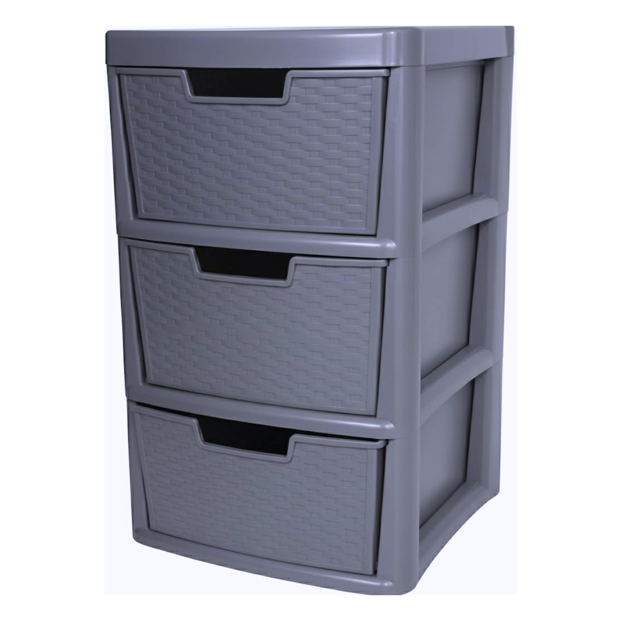 ALEEZ - Large Plastic Drawer Storage Unit - Rattan Effect 3 Drawer Cabinet - Multipurpose Storage Organiser - Office, Tabletop Desktop Drawer - Bedroom Chest Drawer Unit - (Grey, 3 Drawer)