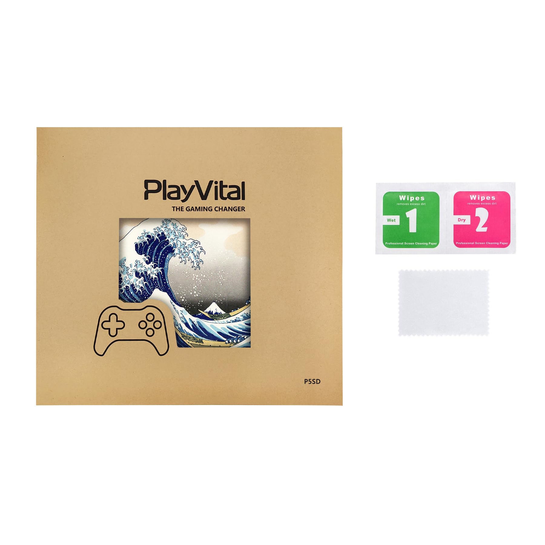 playvital Full Set Skin Sticker for ps5 Slim Console Digital Edition (The New Smaller Design), Vinyl Skin Decal Cover for ps5 Controller & Headset & Charging Station & Media Remote - The Great Wave — view 8