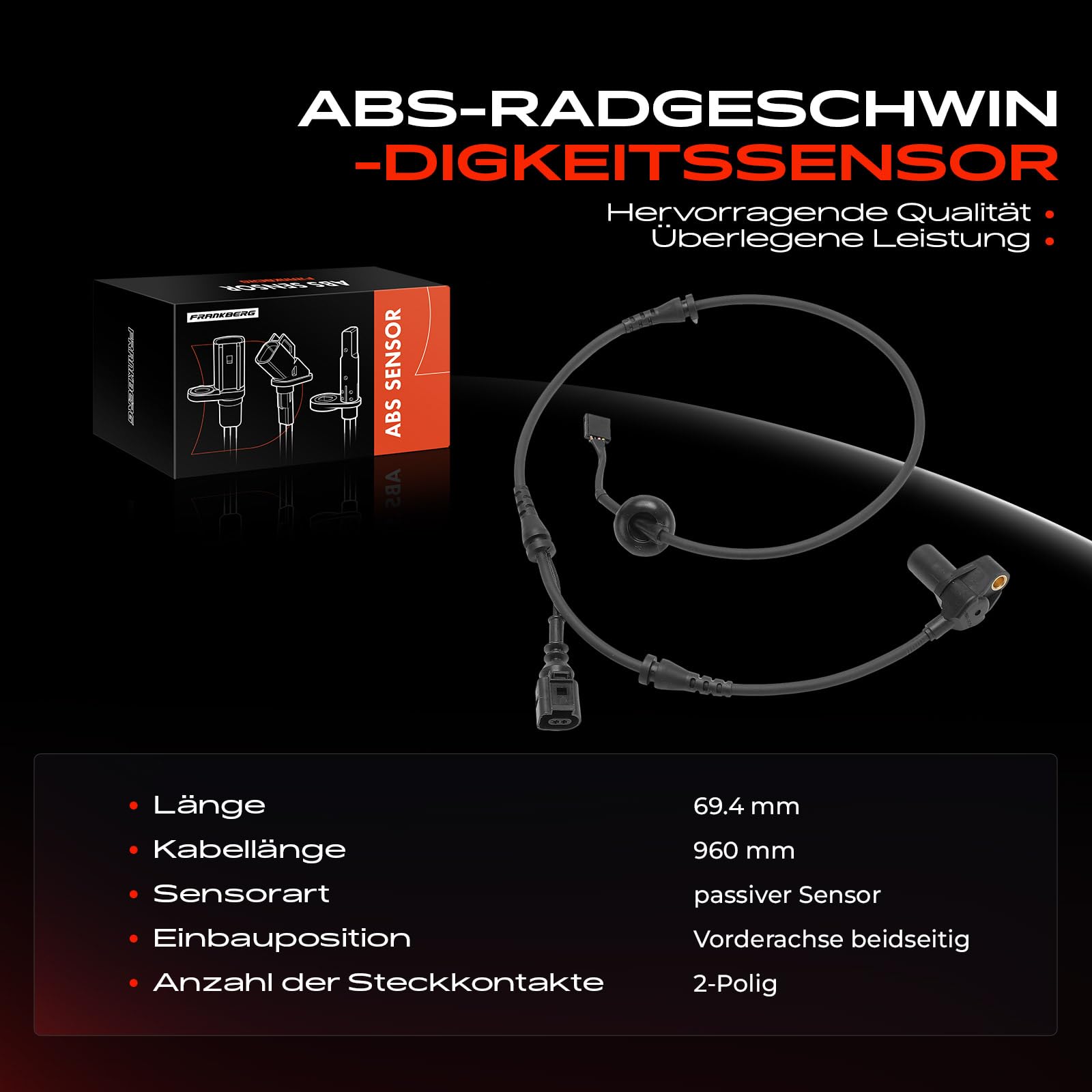 1x ABS Sensor Raddrehzahl Vorne für A4 8E2 B6 A4 Avant 8E5 B6 A4 Cabriolet 8H7 8HE B6 B7 1.6L-3.0L 2000-2005 8E0927803A