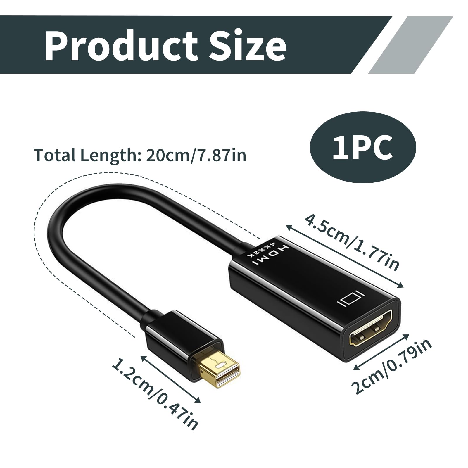 Adaptateur Mini DisplayPort vers HDMI, Adaptateur Thunderbolt vers HDMI 4K@30Hz, Compatible Thunderbolt 1/2, Sortie Audio Vidéo vers Écran TV ou Projecteur, Modes Miroir et Étendu, pour iMac Surface