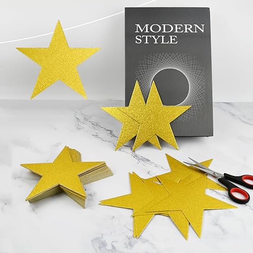 Miniatura 3 de 60 recortes de estrellas con purpurina, estrellas de papel impresas dobles, 6 pulgadas, suministros de decoración de fiesta de boda y aula (dorado)