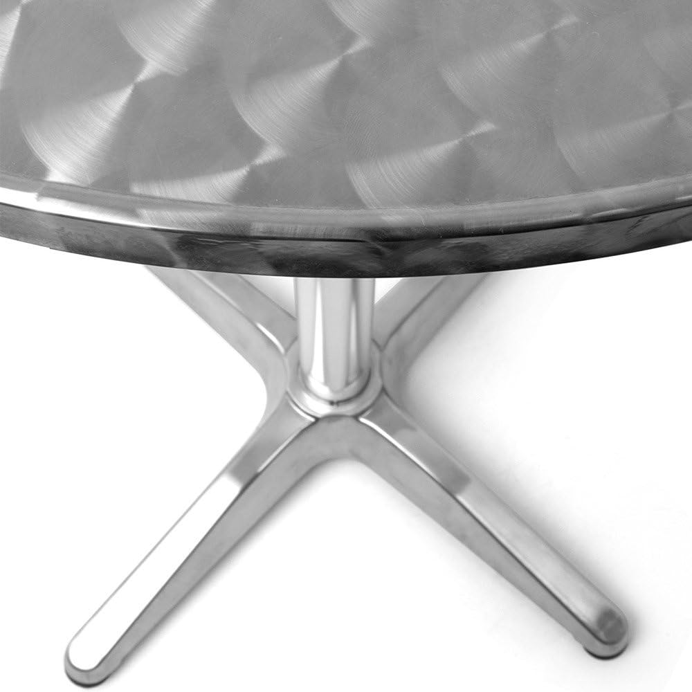 BAKAJI Aluminium Outdoor Table 60 x 70/110 cm Adjustable Height Bistrot Table Top Shelf Stainless Steel Round for Bar Home Garden Restaurant Silver (Round)