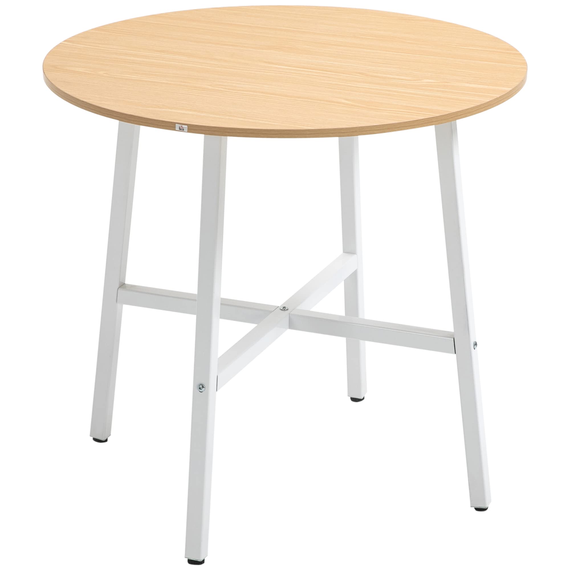 HOMCOM Mesa de Comedor Redonda 4 Personas Ø80x76 cm Natural y Blanco | Mesa de Cocina, Patas de Acero, Salón, Oficina