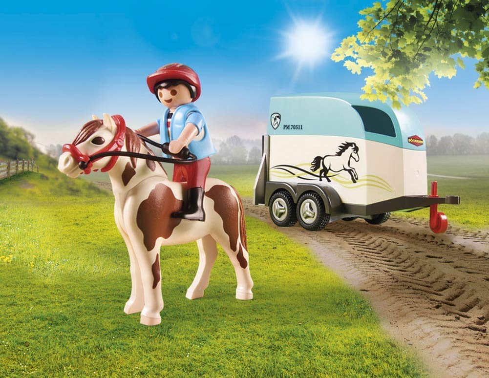 PLAYMOBIL Country 70511 Coche con Remolque para Poni, Juguetes para niños a Partir de 4 años