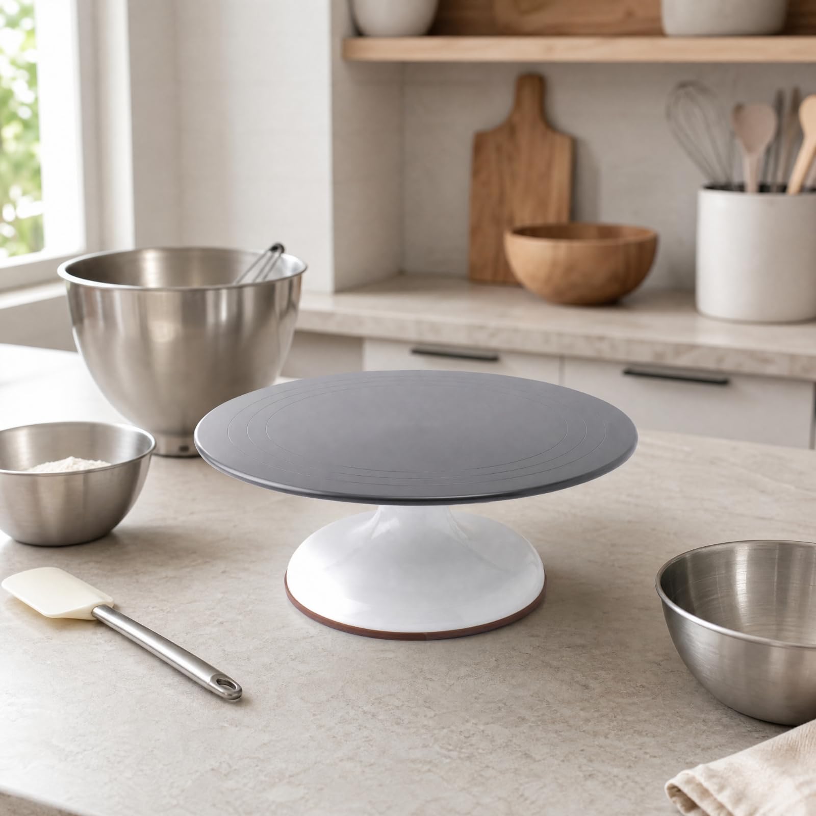 Tortiera Girevole Professionale AntiGraffio per Pasticceri Dilettanti, Pratica di Decorazione Dolci, Grigio