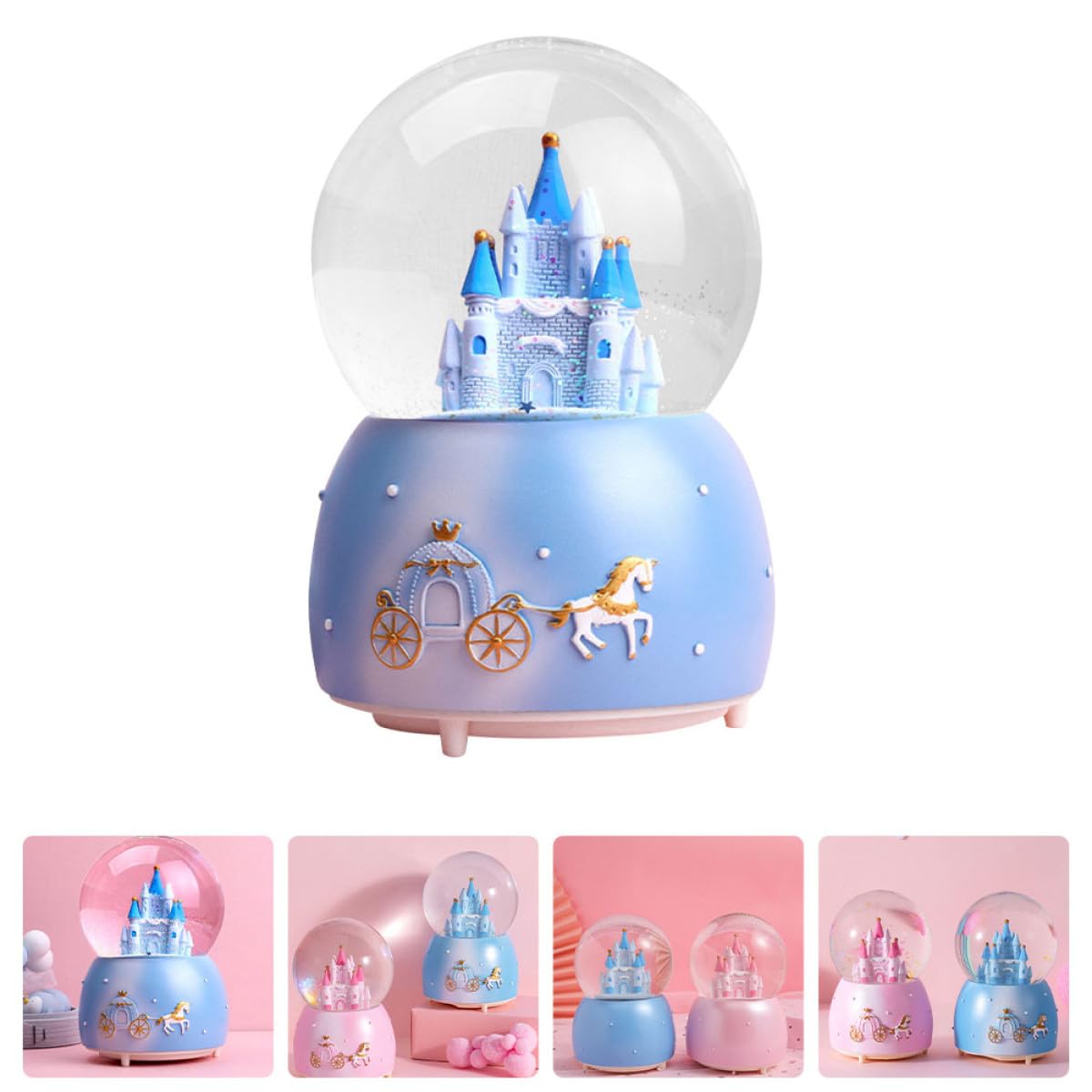 Uonlytech Caja de Música Bola de Cristal Decorativa Azul Resina y Vidrio, 3 Piezas, Adecuado para Decoración de Habitación y Escritorio Infantil
