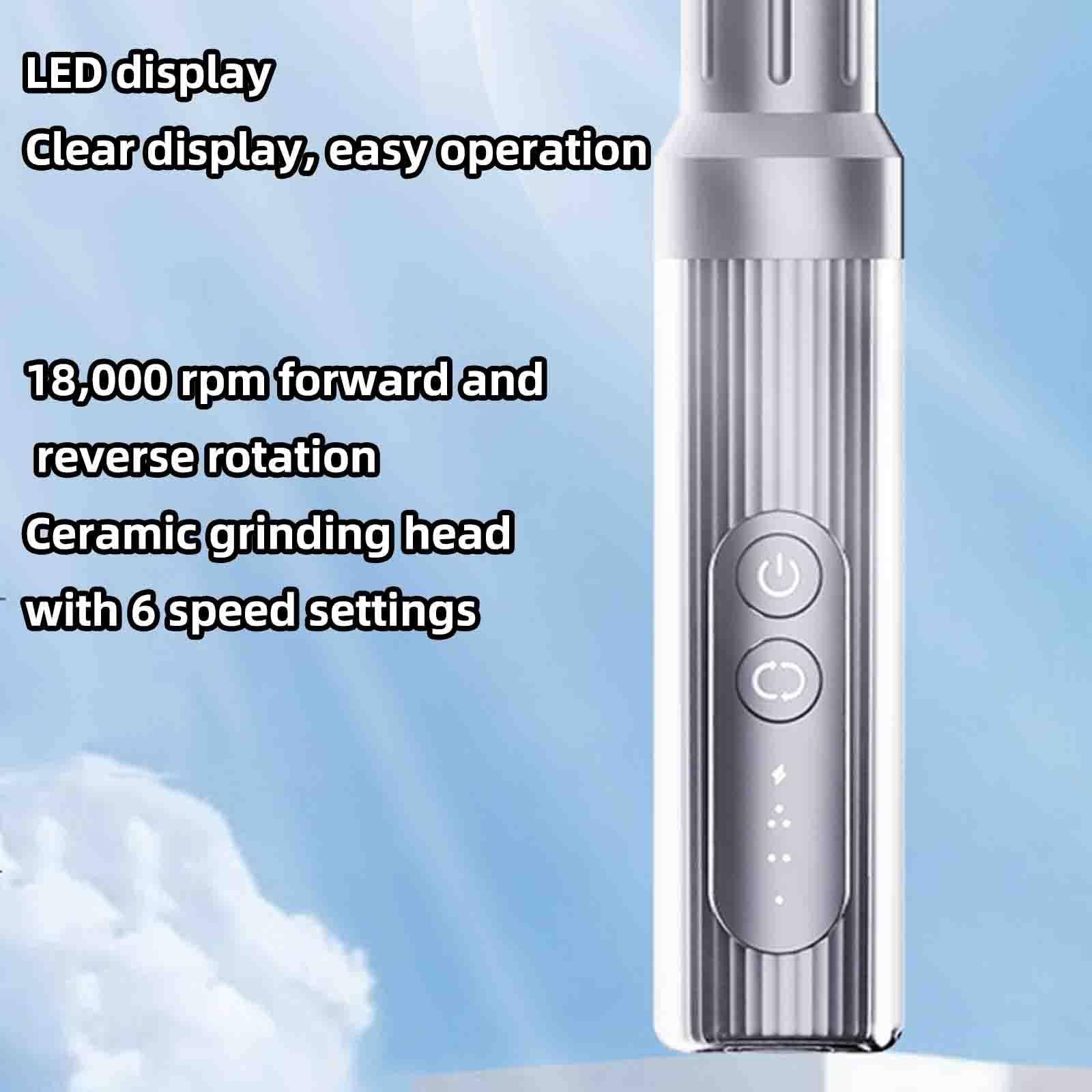 Torno Para Uñas Profesional Torno Uñas Cortauñas Electrico Adultos Nail cutter Alicate cortauñas Lima De Uñas Eléctrica Recargable Por USB Portátil 6 Velocidades Ajustables (24x130mm,Silver)