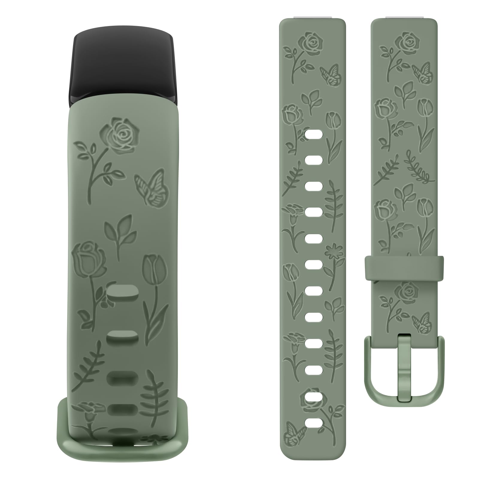 Tobfit Rose Butterfly Engraved bands Compatible with Fitbit Inspire 2 bands Women, Soft Silicone Elegant Floral Pattern Band for Fitbit Inspire 2 [NOT for Fitbit Inspire/Fitbit Inspire HR]