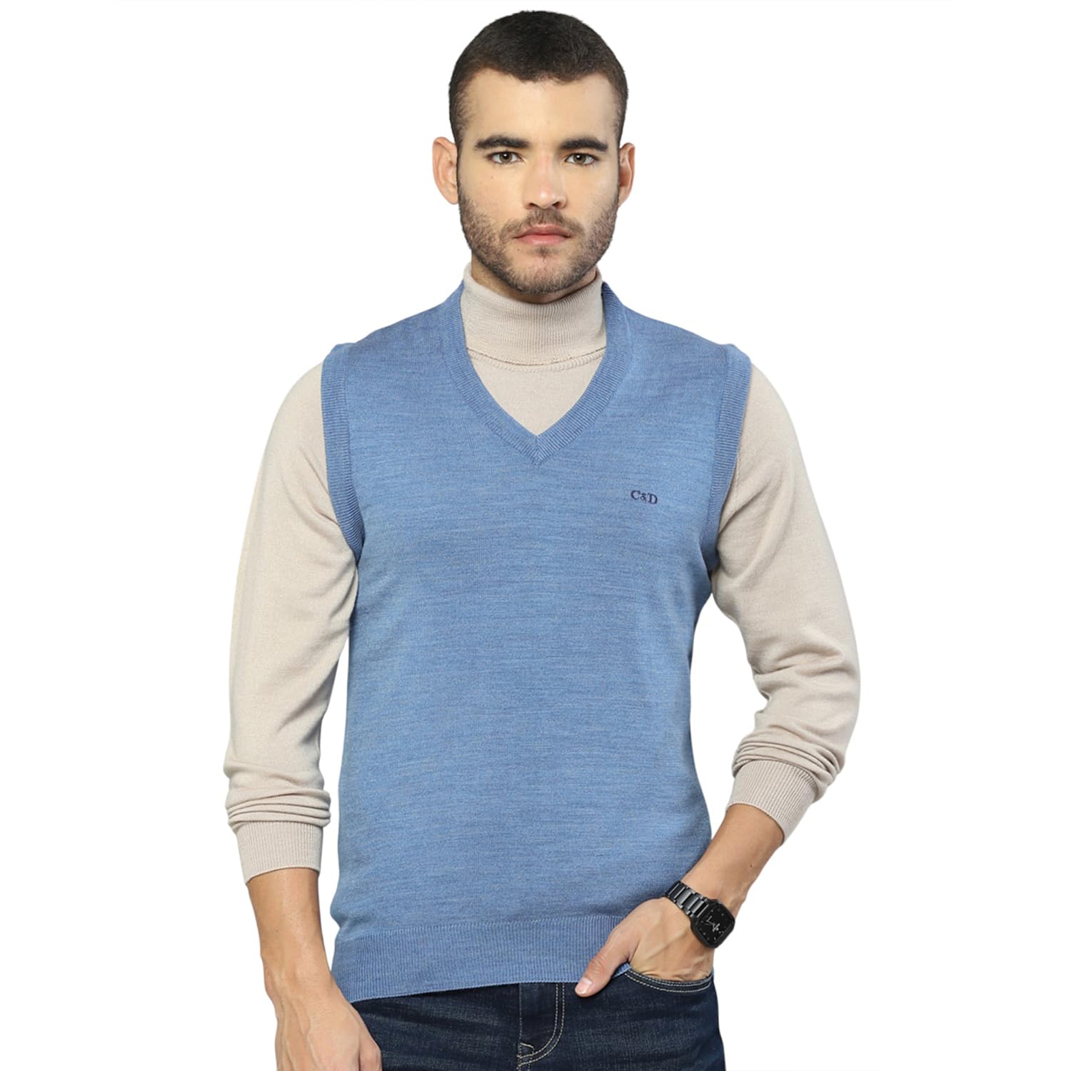 Men's Regular Fit Solid Pattern V Neck Pull On Closure Sleeveless Winter Sweater | Warm Woolen Pullover for Men | Comfortable Knitted Winter Wear Sweater for Men's (Pack of 1)