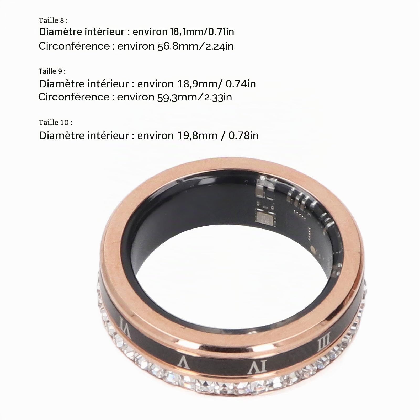 Mise à Niveau de la Bague Intelligente, Bague Intelligente de Suivi de la Forme Physique pour Hommes et Femmes, en Acier Ti, Chiffres Romains, Alliance Rotative Dorée pour (8)