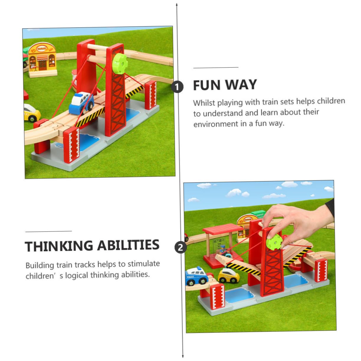 Selbstgemacht Spielzeug mit Zugbrücke, Rot, Kunststoff Holz, 1 Satz | Eisenbahnbrücke für Holz Zugbahnen, Leicht Aufzubauen, Kreatives Modellspielzeug für Kinder und Kleinkinder