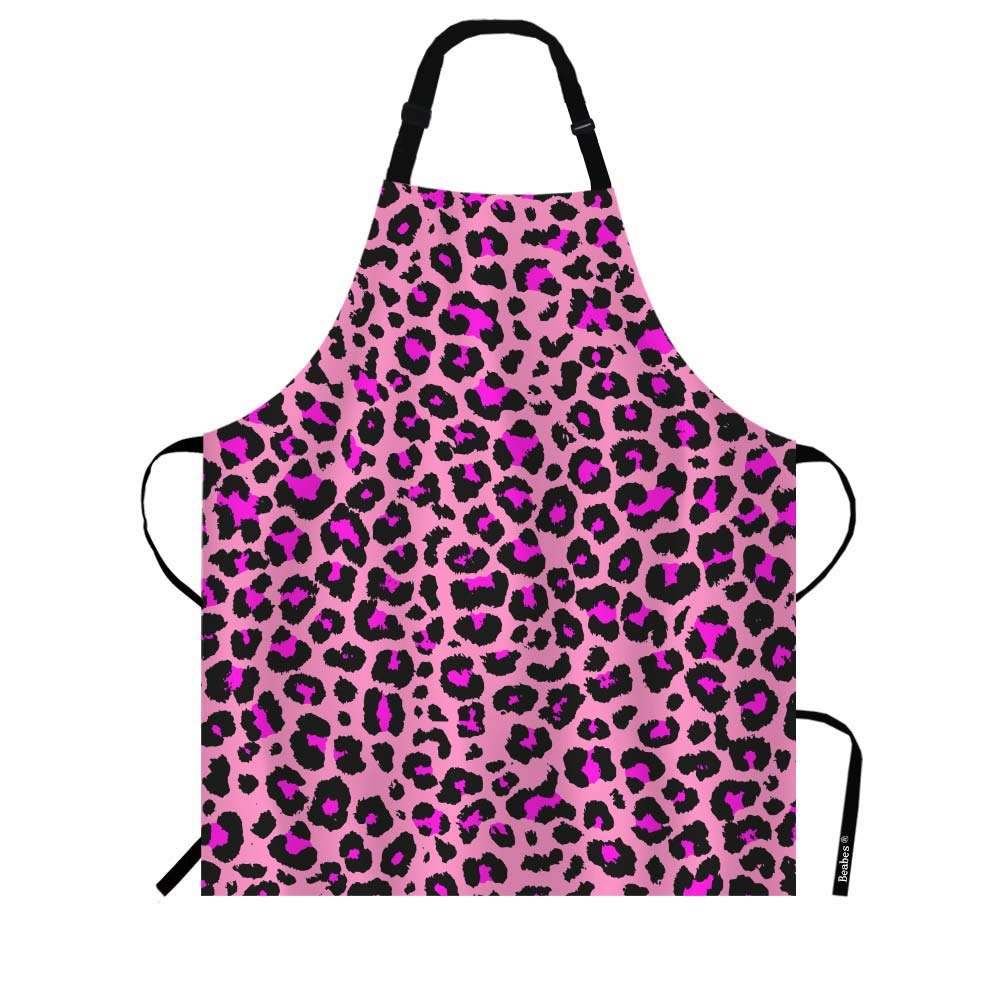 Pink Leopard Skin Pattern Kitchen Apron Animal Color Dots Skin Luxury Nature Fur Cooking Bib Apron for Chef Restaurant Home Cleaning Serving Painting 27" X 31"