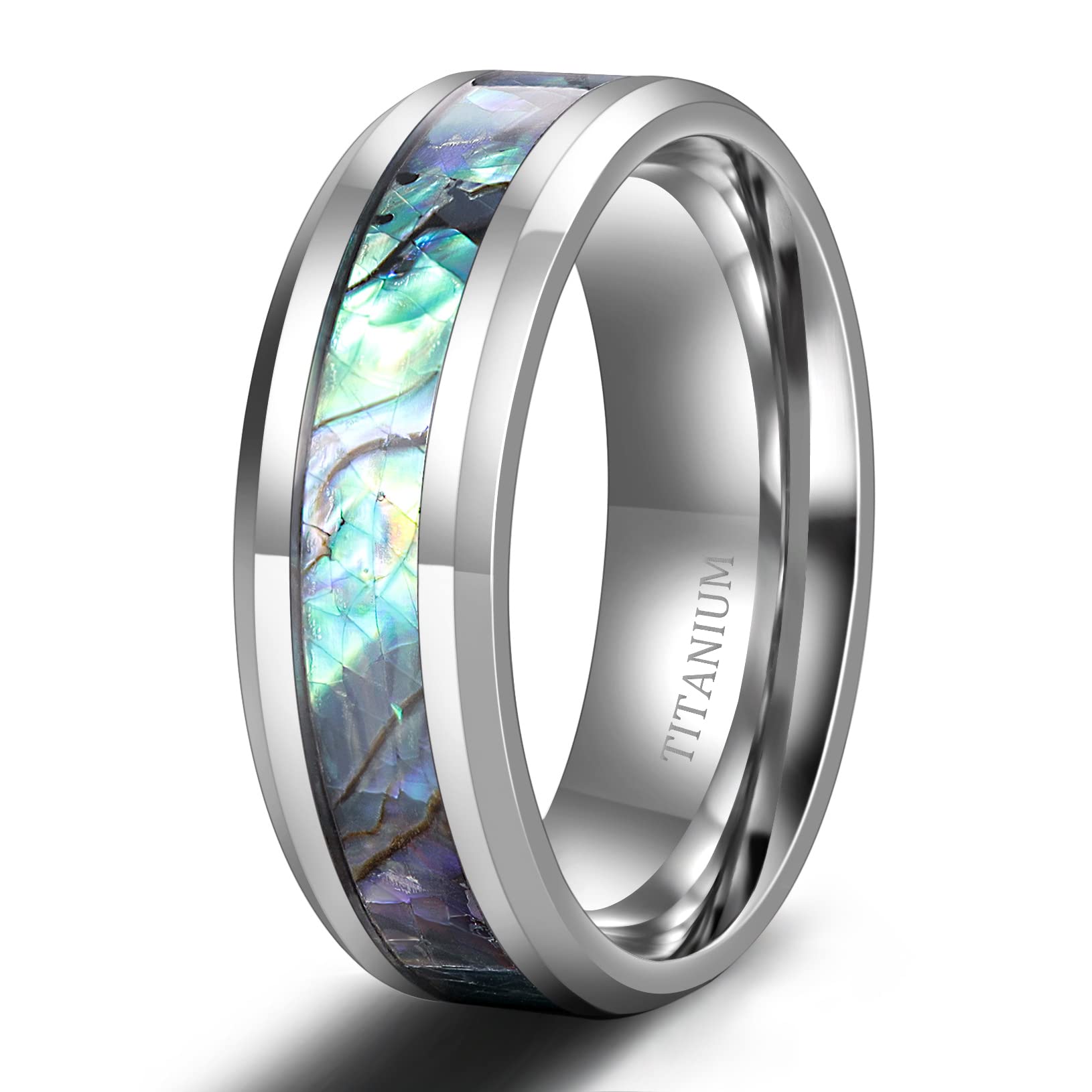 Titanium Rings 8MM Abalone Shell Wedding Bands Comfort Fit Matte for Men Women Size 6-14