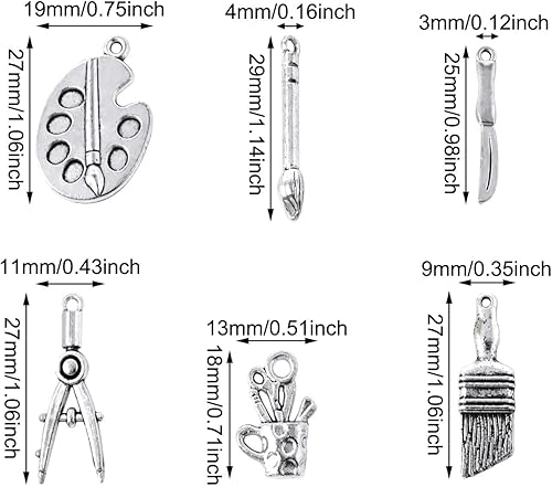 Miniatura 2 de Honbay 60 dijes de pintura de aleación, colgantes, artista, pintor, paleta, cuchillo, brocha, brújulas, colgantes para aretes, pulseras, collares,