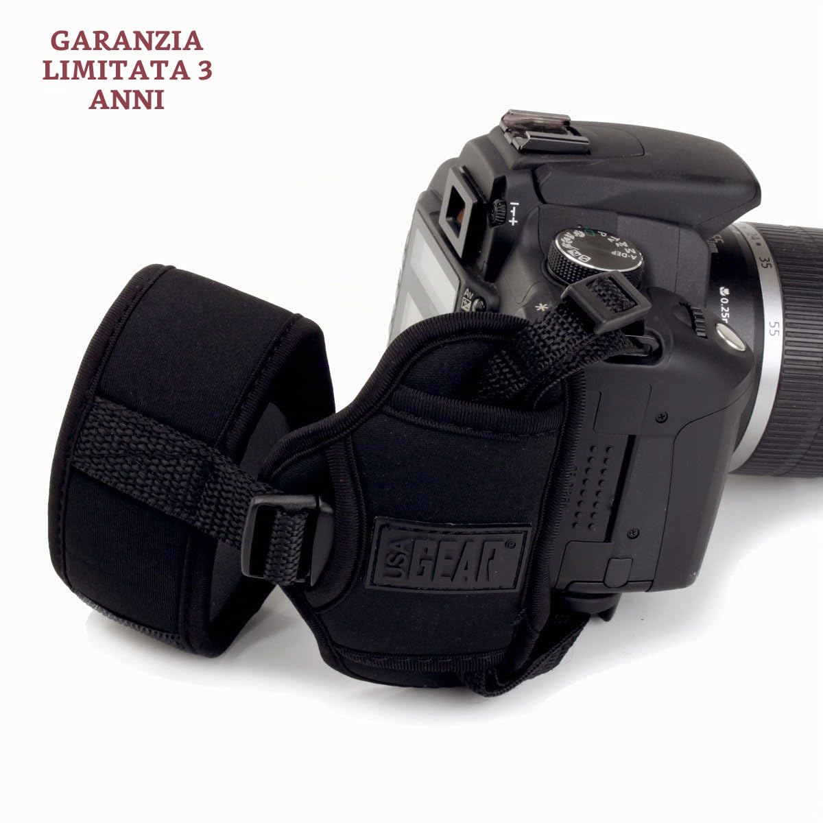 USA Gear Cinturino imbottito per fotocamera SLR/DSLR con impugnatura e cinturino per fotocamera funziona con Canon EOS 1300D, 100D, Nikon D3300, Pentax, Pansonic e altri