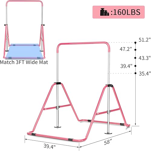Miniatura 3 de ZENOVA Barra de gimnasia junior Kip Bar Gymnastic Horizontal Bar Altura ajustable, barra de gimnasio plegable Barra de gimnasio Barra de mono para