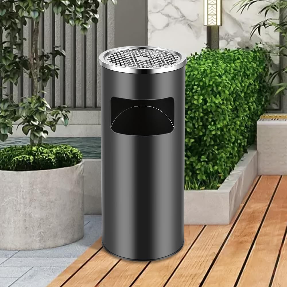 Produktbild von Homewell 35L Standaschenbecher Mülleimer – Stahl, Feuerfest, Mit Inneneimer & Seitlicher Wurföffnung (60x24x24 Cm)