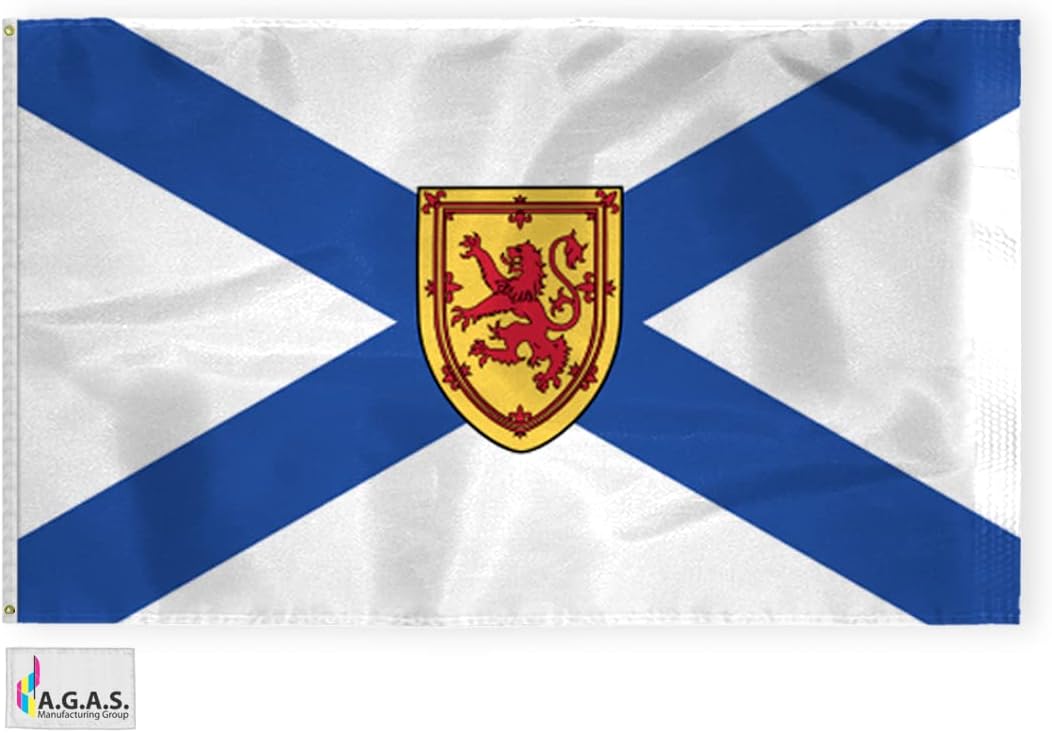 AGAS Nova Scotia Canada Province Flag 3 x 6 ft 200D Nylon Fabric Double Stitched Canvas Header Brass Grommets Fade Resistant & Vivid Colors Canadian Province of Nova Scotia (Official ratio 1:2)