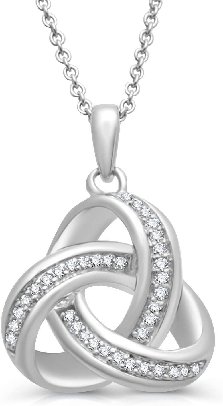 Jewelili Sterling Silver Diamond Love Knot Pendant Necklace for Women