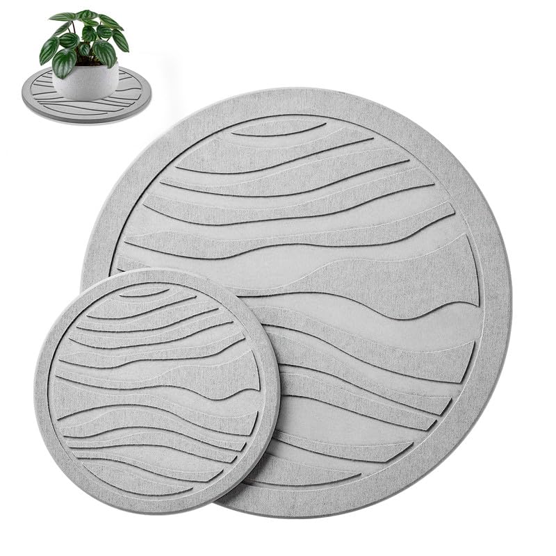 Plant Saucer - Quick Dry Diatomaceous Earth Plant Saucers for Indoors Plant Water Catcher Tray, 2 Pack Water Absorbing Stone Plant Trays for Pots - Round 7&12 Inch Plant Saucer, Light Grey